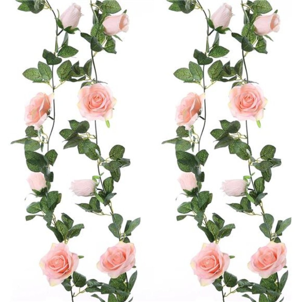 2 Pack Pink Artificial Floral Garland 13 FT Fake Rose Vine Hanging Rose Garland